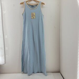 FAITH By Celia Forrester Dress Women's L Blue Ribbed Art-to-Wear Beaded